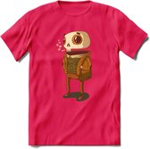 Casual skelet T-Shirt Grappig | Dieren halloween Kleding Kado Heren / Dames | Animal Skateboard Cadeau shirt - Roze - XXL