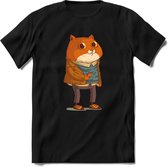 Casual kat T-Shirt Grappig | Dieren katten Kleding Kado Heren / Dames | Animal Skateboard Cadeau shirt - Zwart - L