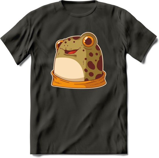 Blije kikker T-Shirt Grappig | Dieren reptielen Kleding Kado Heren / Dames | Animal Skateboard Cadeau shirt - Donker Grijs - S