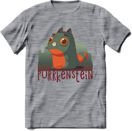 Monster van Purrkenstein T-Shirt Grappig | Dieren katten halloween Kleding Kado Heren / Dames | Animal Skateboard Cadeau shirt - Donker Grijs - Gemaleerd - 3XL
