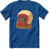 Duif met helm T-Shirt Grappig | Dieren vogel Kleding Kado Heren / Dames | Animal Skateboard Cadeau shirt - Donker Blauw - M