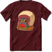 Duif met helm T-Shirt Grappig | Dieren vogel Kleding Kado Heren / Dames | Animal Skateboard Cadeau shirt - Burgundy - L