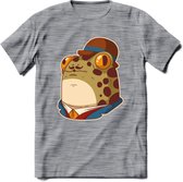 Fancy frog T-Shirt Grappig | Dieren rijke kikker Kleding Kado Heren / Dames | Animal Skateboard Cadeau shirt - Donker Grijs - Gemaleerd - M