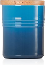 Le Creuset 2 aardewerken voorraadpotten met houten deksel Marseilleblauw 10cm 540ml
