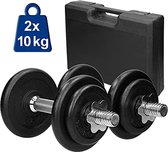 Happygetfit - Systeemkoffer met Dumbells, Dumbbell Set 2x 10kg, Gietijzeren Gewicht Platen, Stalen Dumbbell Bars, Geribbelde Grip, Star Lock, 8 Gewicht Platen 4x2,5kg/4x1,25kg, Dum