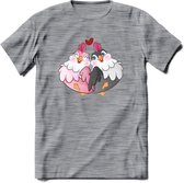 Tortelduifjes - Valentijn T-Shirt | Grappig Valentijnsdag Cadeautje voor Hem en Haar | Dames - Heren - Unisex | Kleding Cadeau | - Donker Grijs - Gemaleerd - S