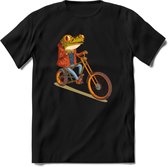 Biker kikker T-Shirt Grappig | Dieren reptiel Kleding Kado Heren / Dames | Animal Skateboard Cadeau shirt - Zwart - L