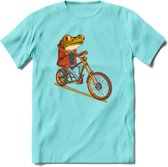 Biker kikker T-Shirt Grappig | Dieren reptiel Kleding Kado Heren / Dames | Animal Skateboard Cadeau shirt - Licht Blauw - XXL