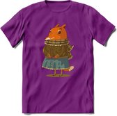 Casual vos T-Shirt Grappig | Dieren honden Kleding Kado Heren / Dames | Animal Skateboard Cadeau shirt - Paars - M