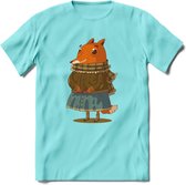Casual vos T-Shirt Grappig | Dieren honden Kleding Kado Heren / Dames | Animal Skateboard Cadeau shirt - Licht Blauw - M