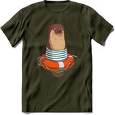 Casual zeehond T-Shirt Grappig | Dieren zeehonden Kleding Kado Heren / Dames | Animal Skateboard Cadeau shirt - Leger Groen - XXL