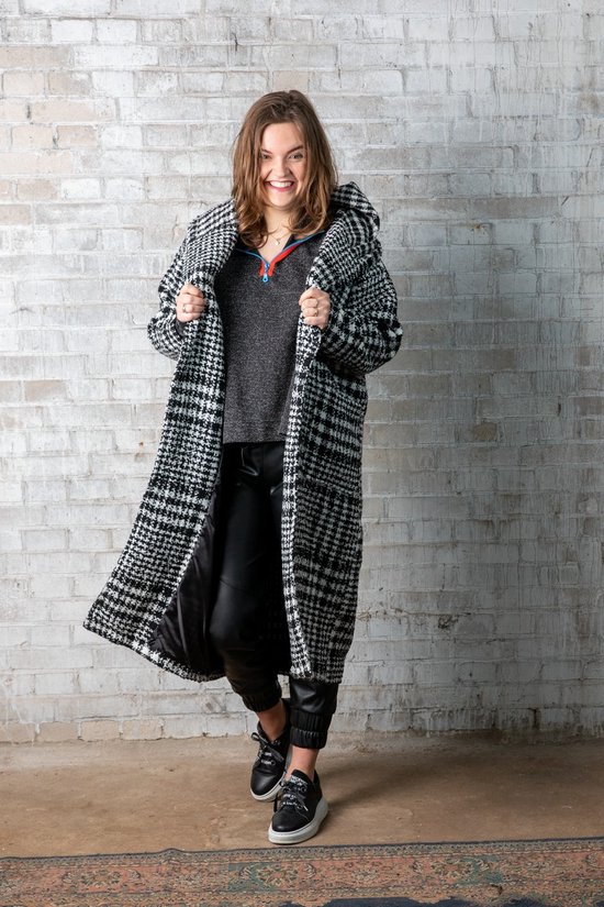 Lange jurk met groene geruite revers