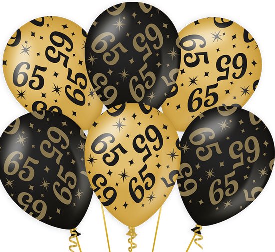 Ballonnen Gold/Black 65 jaar (6 stuks)