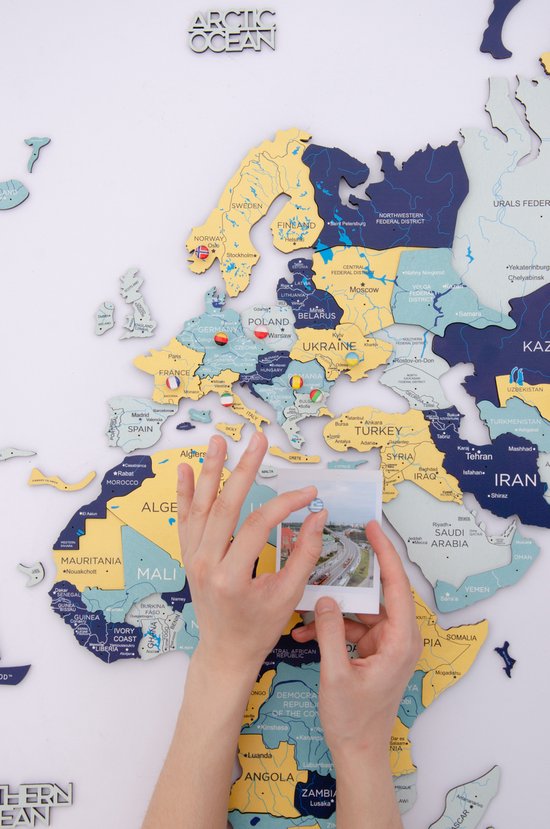 Wereldkaart en bois 3D - Banlieue - XL (200 x120 cm)