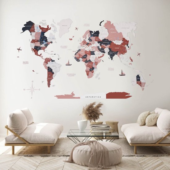 Wereldkaart en bois 3D - Rustique - L (150 x 90 cm)