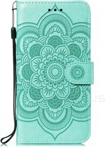 Telefoonhoesje met pasjeshouder Nokia 5.3 + Mintgroen - Lichtblauw met Mandala Design - Klaphoesje - Plaats voor pasjes