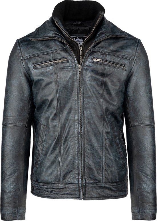 Foto: Urban 5884 carlo heren winterjas jack uitritsbare kraag lams leer denim blauw maat l