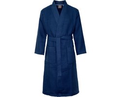 Sauna badjas wafel - biologisch katoen - marineblauw L - blauwe unisex badjas - kimono - wafel badjas dames - wafel badjas heren - wafel badjas blauw