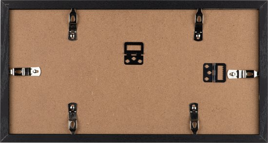 Arrière d'un cadre photo noir avec mécanisme de suspension.
