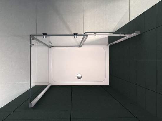 Entrée d'angle Cabine de douche Porte coulissante 800x1200x1950mm Nano (anti-calcaire) Revêtement 8mm Verre de sécurité Profil chromé Easy Clean