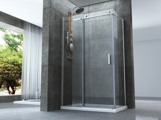 Entrée d'angle Cabine de douche Porte coulissante 800x1200x1950mm Nano (anti-calcaire) Revêtement 8mm Verre de sécurité Profil chromé Easy Clean