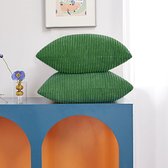 Set van 2 corduroy kussenhoezen met streepjespatroon- met Verbogen Rits, 50x50 cm, Groen, Fluwelen