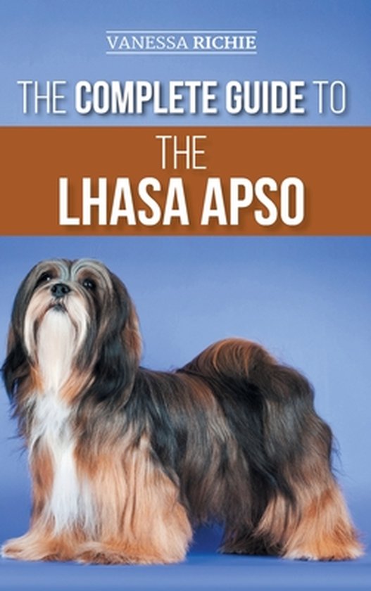 Boekomslag: "The Complete Guide to the Lhasa Apso" met een Lhasa Apso hond op een blauwe achtergrond.