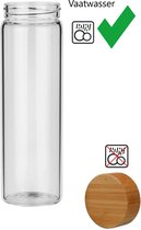Originele Waterfles - Bamboe Deksel - Borosilicaat Glas - Transparant - 1 liter