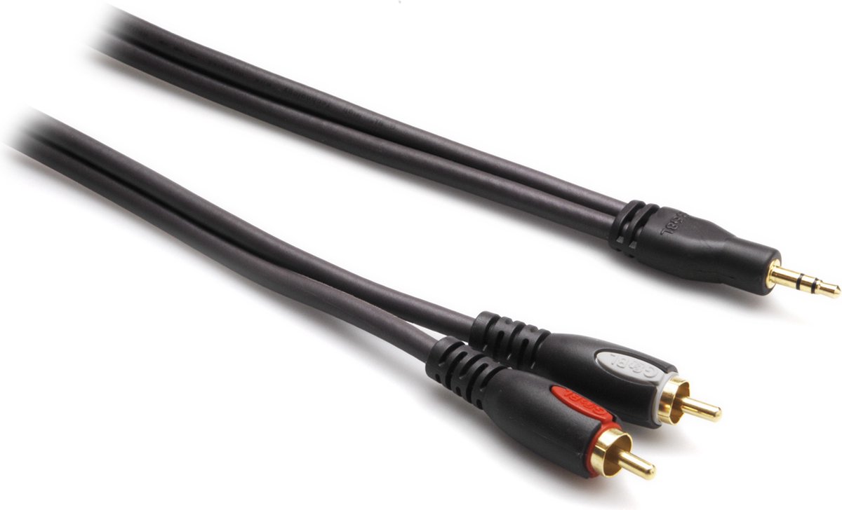 G&BL - 687, kabel jack 3,5mm- 2x RCA verguld 1.5m, zwart