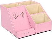 TrueGoods Organizer Roze - draadloze oplader - opbergbox - bureau accessoires - bureau organizer - desk organizer - pennenbak - make-up organizer - wireless charger - qi lader - zwart - roze 