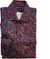 Olymp casual shirt lange mouw met borstzak bordeaux rood met fantasie patroon