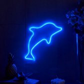 Groenovatie LED Neon Wandlamp "Dolfijn" - Op Batterijen en USB - 36x20x2cm - Blauw
