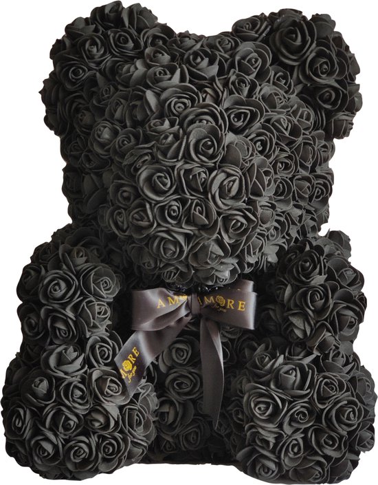 Rozen Beer Zwart XL 40 cm - Rozen Teddybeer - Rose Bear - Rozenbeer - Valentijn - Romantisch Cadeau