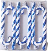 6x Kerstboomhangers blauw/witte zuurstokken kerstversiering - blauw/witte kerstversiering/boomversiering