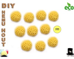 Bob Online ™ – 10 Stuks - 20mm Licht Geel Ronde Gehaakte DIY Houten Kralen met ca. 4mm Gaatje –  Houten Gehaakte Kralen - Rijgkralen – Kralen Rijgen - Hobby Houten Kralen – DIY Gehaakte Hemu Hout Kralen – 20mm Light Yellow Hemu Wood Crochet Beads x10