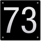 Huisnummerbord - huisnummer 73 - zwart - 12 x 12 cm - rvs look - schroeven - naambordje - nummerbord  - voordeur