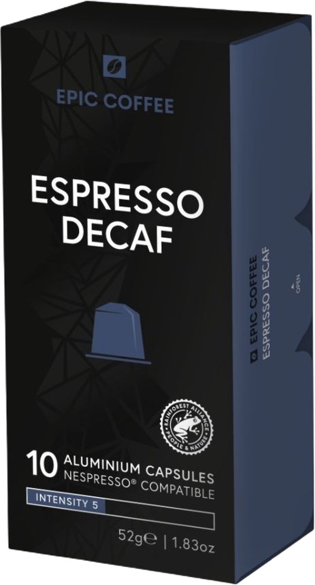 100 capsules Epic Coffee - Decaf - Nespresso® compatible aluminium capsules - RFA Keurmerk - 1 x Doos á 100 stuks