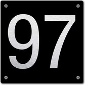 Huisnummerbord - huisnummer 97 - zwart - 12 x 12 cm - rvs look - schroeven - naambordje - nummerbord  - voordeur