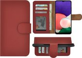Hoesje Samsung Galaxy A22 5G - Bookcase - Samsung A22 5G Wallet Book Case Echt Leer Rood Cover