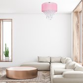 Relaxdays plafondlamp met kristallen - organza lampenkap - plafondlicht - 5-lichts - roze