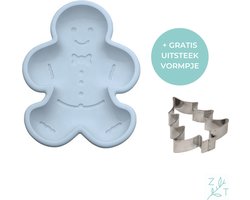 ZijTak - Bakvorm + GRATIS uitsteekvorm - Kerstboom - Kerst - Mannetje - Gingerbread mannetje - Peperkoek - Christmas - Taart - Cake - Gebak - Silicon - Blauw
