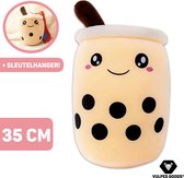 Vulpes Goods® Bubble Tea Pluche 35 cm - Bubble Tea Knuffel met Sleutelhanger - Kawaii - Kussen - Extra Zacht - Zalm | Beige