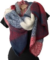 Lange Warme Sjaal - Omslagdoek - Extra Dikke Kwaliteit - Geblokt - Gemêleerd - Blauw - Bordeauxrood - 190 x 53 cm (969610#)