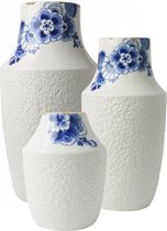 Vazen set van 3 - Delfts blauwe vaas - vazen set - vazen decoratief - aardewerk - hoge smalle vazen - vazen Delfts blauw - housewarming cadeau - cadeau nieuw huis