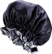 Zwarte / Grijze Satijnen Slaapmuts met randje / Reversible Hair Bonnet / Haar bonnet van Satijn / Satin bonnet / Afro nachtmuts voor slapen