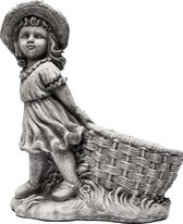 Tuinbeeld Meisje met Bloembak (Wit/gepattineerd) - Decoratie voor binnen/buiten - Beton