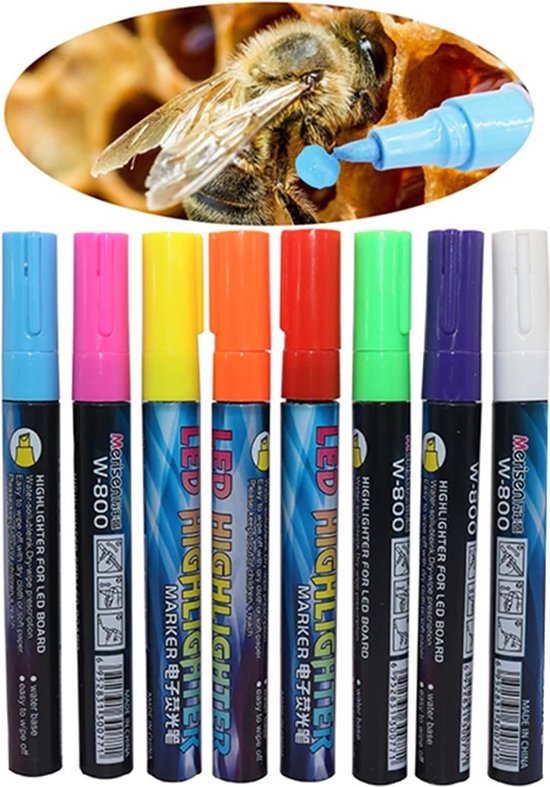 8 stylets pour tableaux d'écriture LED- Queen Bee - Glow in the Dark LED Fluorescent Highliner