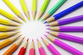 Dibond - Crayon - Crayons en blanc / jaune / rouge / bleu - 100 x 150 cm