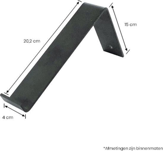 Etagère murale GoudmetHout en Chêne Massief - 50x20 cm - Porte-étagères industrielles en L - Acier - Zwart mat