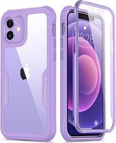 Hoogwaardige Schokbestendig Colour Armor 360 Graden Transparant/Paars hoesje - Geschikt voor iPhone 12 Pro - 360 graden voor en achter bescherming case - Stevig en Volledig bescherming Case - (LET OP: Past Alleen iPhone 12 Pro)